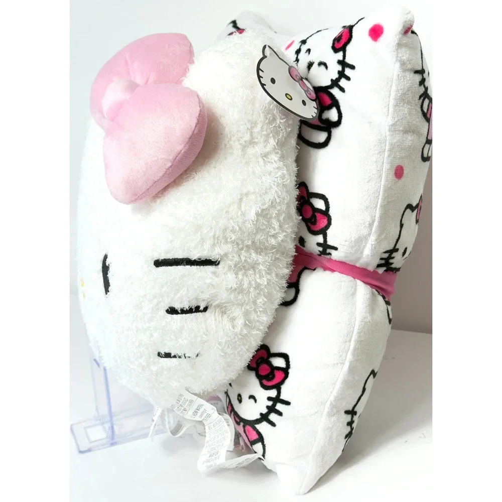 HELLO KITTY Throw Pillow SET- 2 Pack Decorative Plush Pink Bow 18x18 Kids Rm NWT